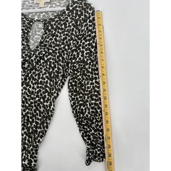 Michael Kors Blouse Womens Small Green Floral Keyhole Neck Long Sleeves Stretchy - Picture 15 of 15